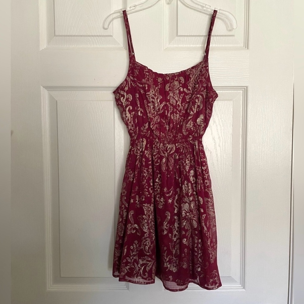 NWT Abercrombie and Fitch XS Burgundy and Gold Mini Dress